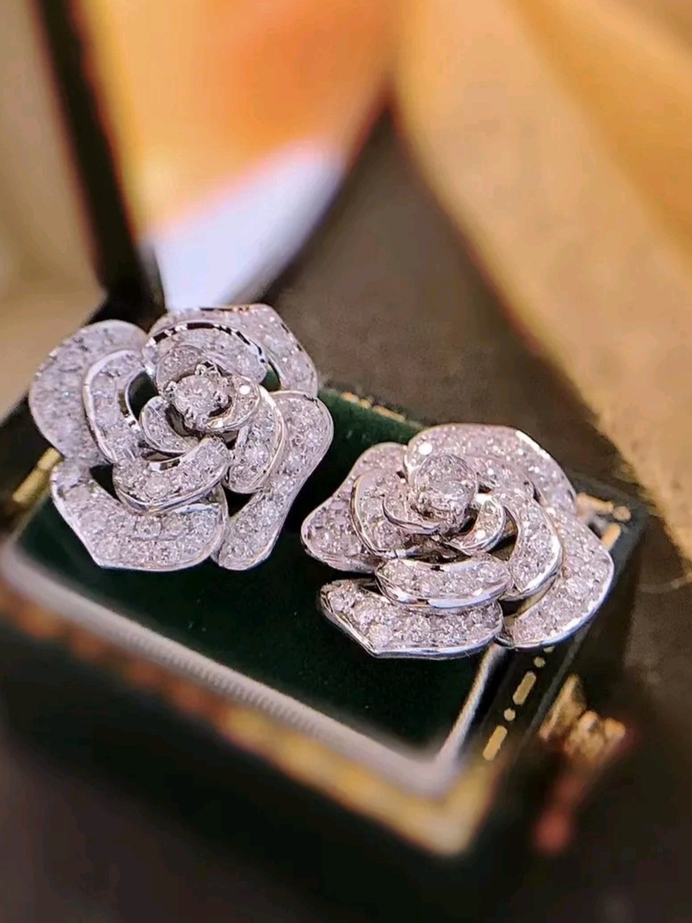 White Rhodium Tourmaline Pavé Rose Stud Earrings